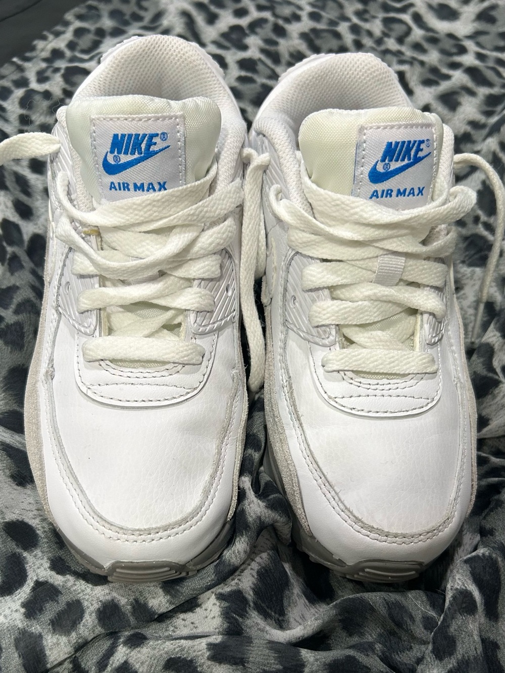 Nike Kids White Sneakers with Blue Air Max Logo